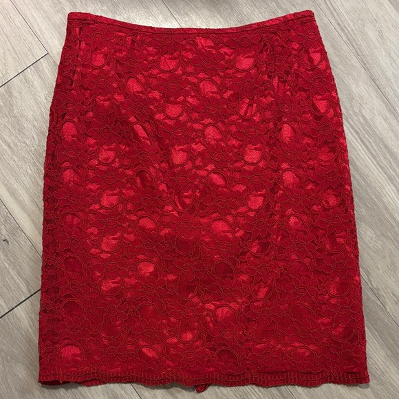 Tahari Dresses & Skirts - Tahari Vibrant Red Lace Pencil Skirt